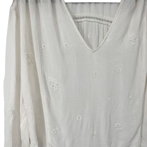 Free People White Floral Eyelet V Neck Top - Picture 2 of 7